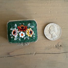 Vintage Italian Micro Mosaic Floral Trinket Pill Snuff Box Silver Tone Unmarked