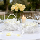 4 Pcs Flower Girl Basket And Ring Bearer Pillow Set  Pearl Handle And Ribbon Bow