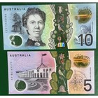 Australian  5  10 Dollar Circulated Banknote P62 P63 Australia Polymer Vgc Queen