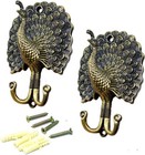 Vintage Pair Brass Peacock Hook Wall Mounted Bird Coat Hanger  gold Color