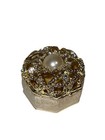 Beautiful Bejeweled Trinket Box Figurine Metal Hinged Pearl On Top Fun