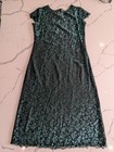 Vtg 90s Olivia Rose New York Teal Black Floral Metallic Mesh Sheer Dress Sz 14