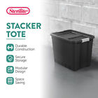 Sterilite 27 Gal Rugged Industrial Stackable Storage Tote W  Lid  Black  4 Pack