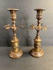 Pair Of Antique Bronze Candlesticks candleholder england C 1910 arts And Crafts