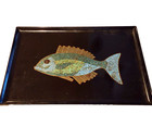 Vintage Couroc Monterey Inlaid Brass Crushed Turquoise Mosaic Fish Barware Tray