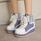 Womens Round Toe Platform Sweet High Hidden Wedge Heels Lace Up Ankle Boots Size