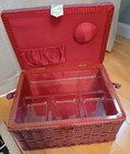 Vintage Mauve Woven Wicker Hinged Floral Padded Sewing Basket 11  X 8  Perfect 