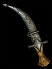 Mughal Indo Persian Silver Kofthgiri Worked Knife Dagger Damascus Steel Blade