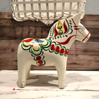 Vintage Nils Olsson Swedish Dala Horse White 15  Large Hand Carved Wood Label