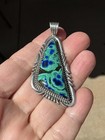 Vintage Navajo Handmade Sterling Silver   Azurite malachite Pendant  Heavy Bezel