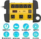 Crst 8 Outlets Heavy Duty Power Strip With 2 Usb 1350j Surge Protector 15ft Cord