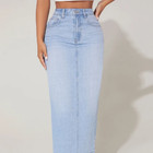 Women Stretch Denim Pencil Skirt Long Bodycon Skirt Light Blue Size Medium