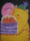 Unused Vintage Greeting Card Hallmark Birthday Cat W  Balloon   Cake  Glittered