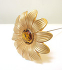 Antique Hatpin Large Daisy Topaz Glass Center