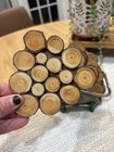 Mid Century Brass Lion Head Log Holder With 5 Wood Slice Log Coaster Set Unique