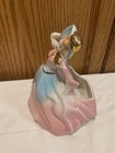 Vintage Southern Belle Lady Porcelain Figurine Planter With Gold Accents On Hat 