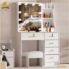 Vanity Table Set Makeup Dressing Desk With Led Lights Mirror And Cushioned Stool
