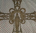 Antique French Style Cast Iron Cross Virgin Mary Lg Ornate Garden Church 42 x25 