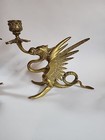 Pair Of Antique Ornate Figural Victorian Dragon Brass Candle Holder Candlesticks