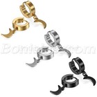 Stainless Steel Drop Dangle Star Moon Charms Huggie Hinged Hoop Studs Earrings