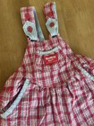 Oshkosh B   gosh- Vintage 90   s Plaid Overalls Jumper W  Bow Patriotic Red Blue 4t