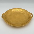 Vtg Signed Osborne 24k Gold Plated 10  Handled Decorative Plate   Etched Flowers