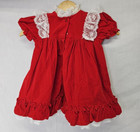 Vtg Mothercare Baby Girls Dress Solid Red Velvet White Lace Ruffle Sz 4t Toddler