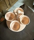 Vintage Bakelite Peach-colored Egg Cups With Original Holder
