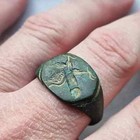 Authentic Ancient Roman Bronze Intaglio Ring With Winged Phallus Engraved 100 Ad
