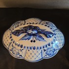 Gzhel Vintage Porcelain Lidded Hand Painted Bowl  Blue And White With Flowers 7 
