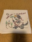 7 Vintage Hand Embroidered Good Luck Kitten Cat Days Of Week Chores Tea Towels