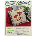 Vintage Crewel Embroidery Kit Pillow Mushrooms 1970 s Mid Century Cottage