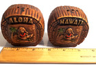 Tiki Bar Polynesian Hawaii Aloha Lei Ukulele Girl Salt Pepper Shakers Set Vtg