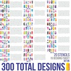 280 Airbrush Nail Art Stencil Designs Set 6 - 20 Template Sheets Kit Brush Paint