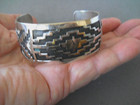 Charlie Bowie Native American Navajo Sterling Silver Tufa Overlay Cuff Bracelet