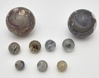 Antique German Handmade Glass Swirl Marble Lot Of 9 - 2  Mammoths   Peewees