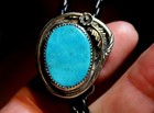 Small Old Navajo Handmade Sterling Silver   Blue Turquoise Stone Bolo Tie
