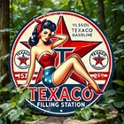 Vintage Tin Metal Sign Texaco Round Retro Pin-up Gasoline 8x8