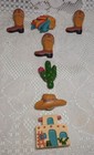 Button Cover   Earring South Western 5 Resin Painted Matching Cowboy Boot Pierce