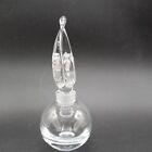 Vintage Clear Glass Perfume Bottle With Glass Leaf Or Abstract Swirl Stopper