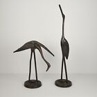 Vintage Pair Bronze Tone Brass Metal Bird Statues Crane Heron Egret Sculptures