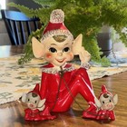 Vintage 50s Ceramic Pixie Elf Figurines Family With Chains Christmas Mcm Japan 