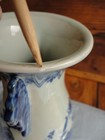 Vintage Chinese Blue   White Vase  10 5  Floral  Lion Handles Reign Mark