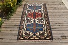 Turkish Rug 3x5 Rug Handwoven Kars Carpet 100x180cm Natural Wool Vintage Bluerug