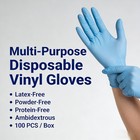 100-count Blue Vinyl Exam Gloves  Powder-free   Latex-free