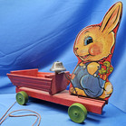 Vintage Fisher Price 1940 s Bunny Drummer Wagon Pull Toy  505 Missing Arms