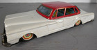 Bandai Tin Litho 1960s Plymouth Valiant Friction Toy Car Two Tone Red White