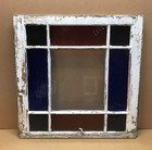Large Antique Wood 9 Lite 29 sq   Stained Textured Glass Window Sash Old 738-26b