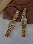 Gold Vintage Style Women   s Square Luxury Diamonds Watch
