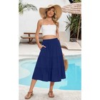 Women s Midi Skirt High Elastic Waist Flowy Ruffle A-line Skirts With Pockets